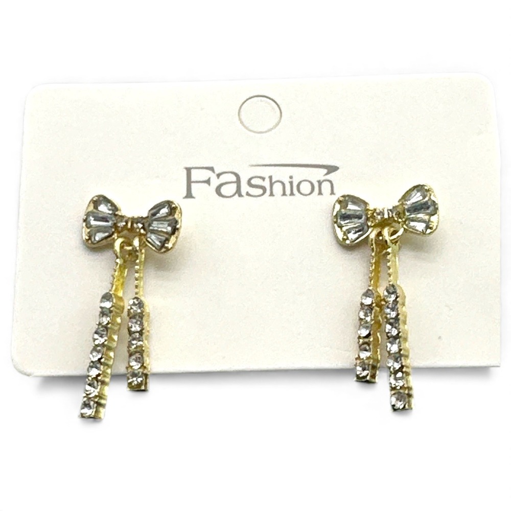 Gold Tone Bow‎ Earrings